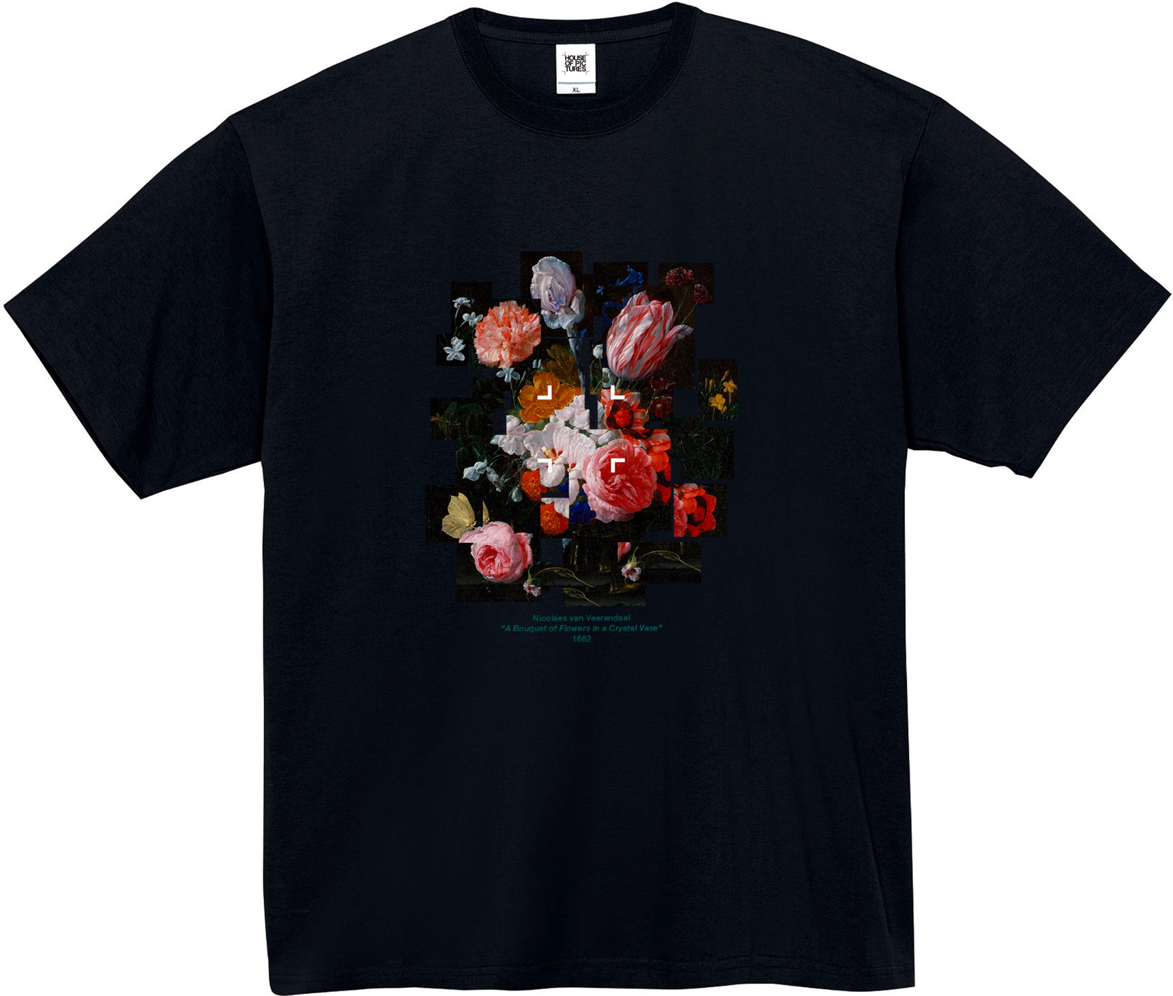 ニコラエス・ファン・ヴェレンダール-クリスタルの花瓶に咲く花束 / 半袖クルーネックTシャツ