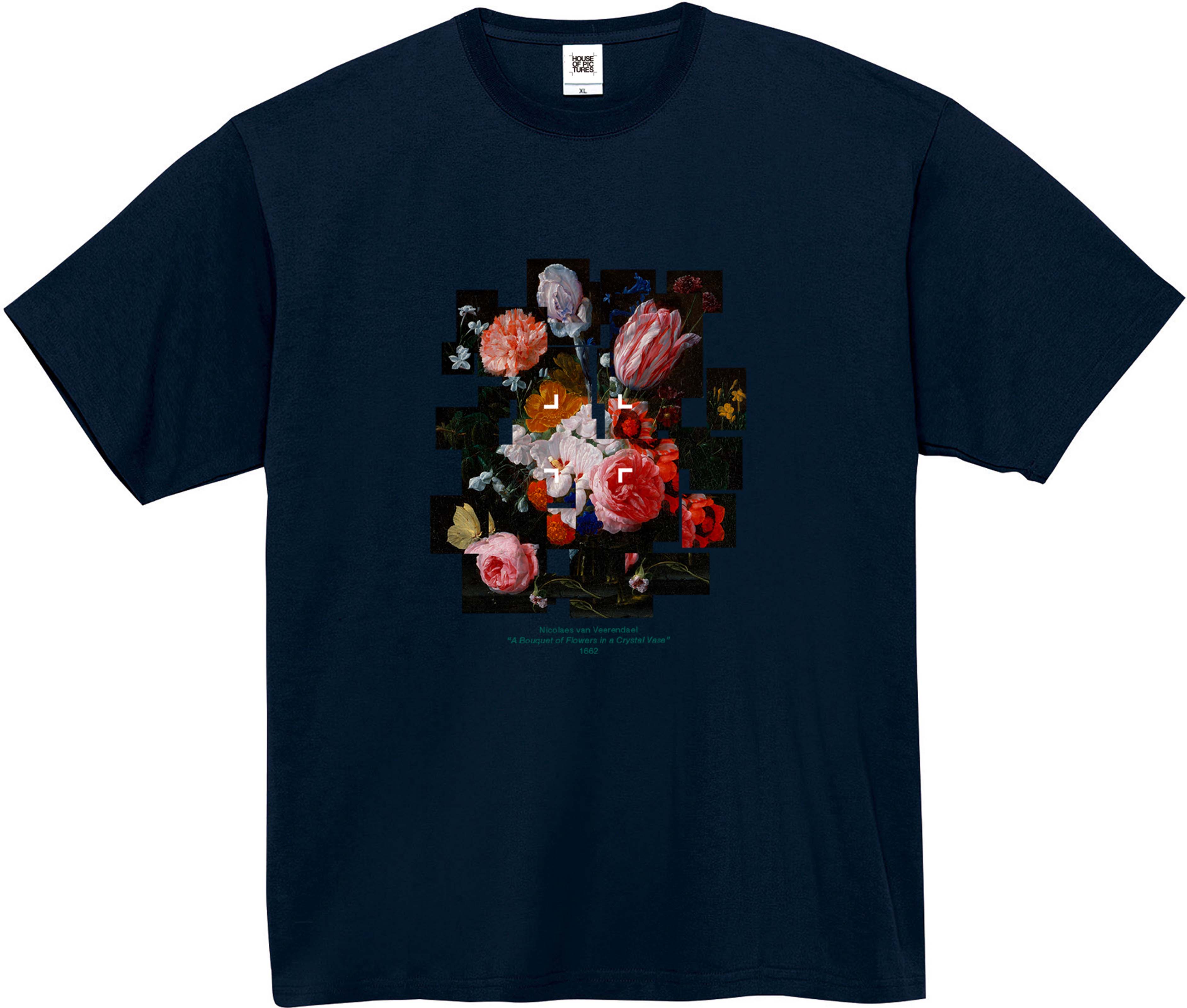 ニコラエス・ファン・ヴェレンダール-クリスタルの花瓶に咲く花束 / 半袖クルーネックTシャツ